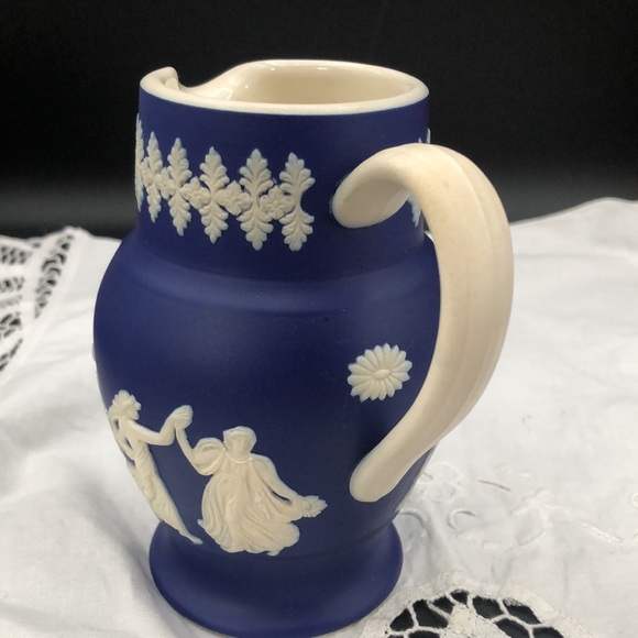 Vintage Dudson Hanley England Cobalt Blue Jasper Ware Small Pitcher - Picture 4 of 6